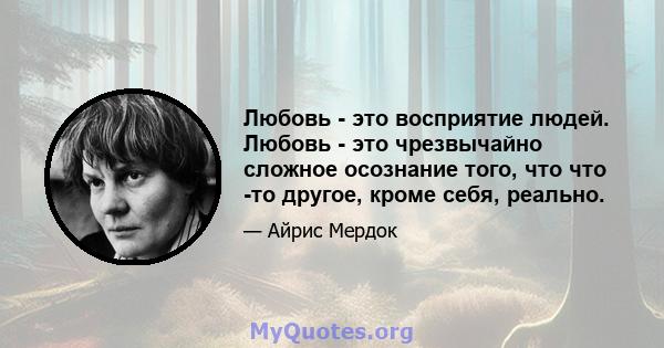 Любовь - это восприятие людей. Любовь - это чрезвычайно сложное осознание того, что что -то другое, кроме себя, реально.