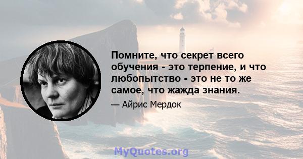 Помните, что секрет всего обучения - это терпение, и что любопытство - это не то же самое, что жажда знания.