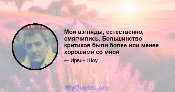 Мои взгляды, естественно, смягчились. Большинство критиков были более или менее хорошими со мной