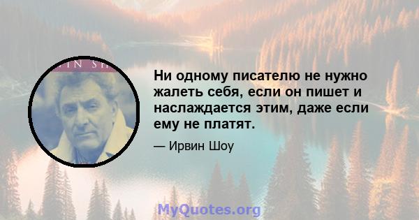 Ни одному писателю не нужно жалеть себя, если он пишет и наслаждается этим, даже если ему не платят.