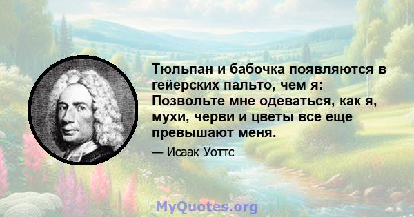 Тюльпан и бабочка появляются в гейерских пальто, чем я: Позвольте мне одеваться, как я, мухи, черви и цветы все еще превышают меня.