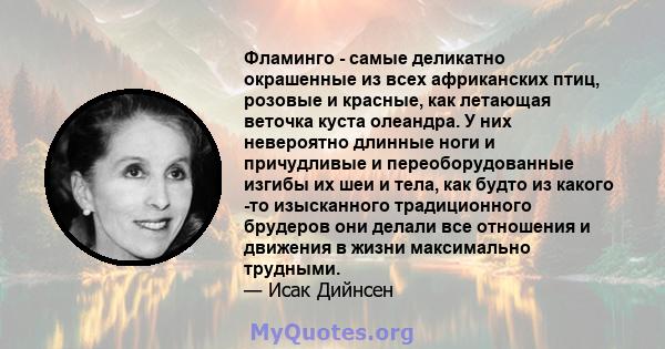 Фламинго - самые деликатно окрашенные из всех африканских птиц, розовые и красные, как летающая веточка куста олеандра. У них невероятно длинные ноги и причудливые и переоборудованные изгибы их шеи и тела, как будто из