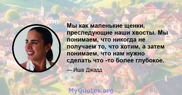 Мы как маленькие щенки, преследующие наши хвосты. Мы понимаем, что никогда не получаем то, что хотим, а затем понимаем, что нам нужно сделать что -то более глубокое.