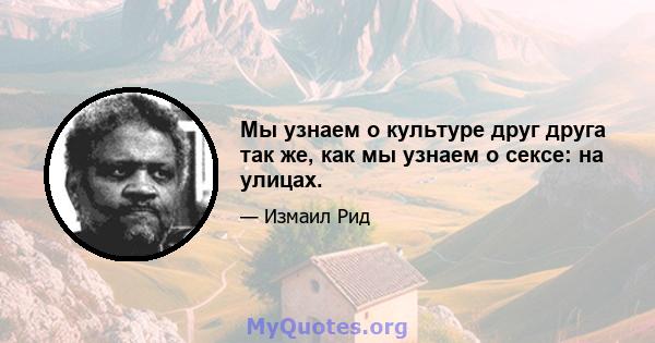 Мы узнаем о культуре друг друга так же, как мы узнаем о сексе: на улицах.