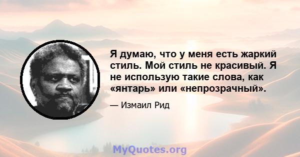 Я думаю, что у меня есть жаркий стиль. Мой стиль не красивый. Я не использую такие слова, как «янтарь» или «непрозрачный».