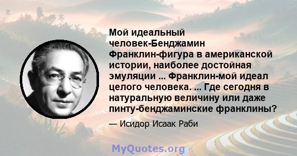 Мой идеальный человек-Бенджамин Франклин-фигура в американской истории, наиболее достойная эмуляции ... Франклин-мой идеал целого человека. ... Где сегодня в натуральную величину или даже пинту-бенджаминские франклины?