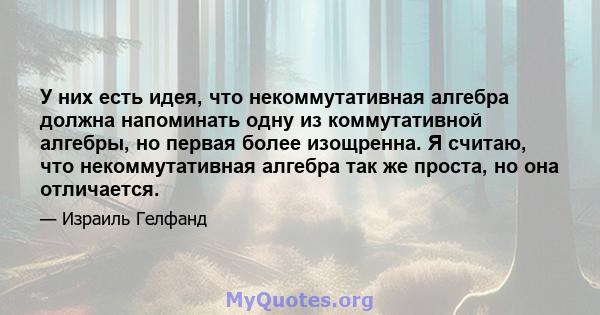 У них есть идея, что некоммутативная алгебра должна напоминать одну из коммутативной алгебры, но первая более изощренна. Я считаю, что некоммутативная алгебра так же проста, но она отличается.