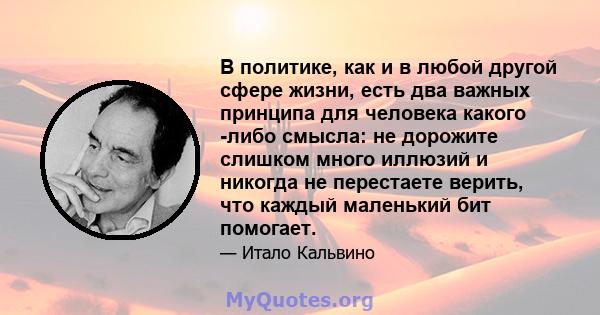 В политике, как и в любой другой сфере жизни, есть два важных принципа для человека какого -либо смысла: не дорожите слишком много иллюзий и никогда не перестаете верить, что каждый маленький бит помогает.