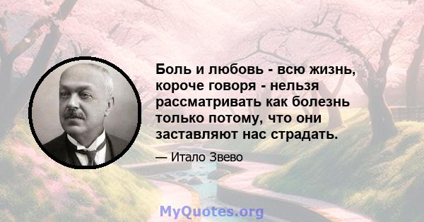 Боль и любовь - всю жизнь, короче говоря - нельзя рассматривать как болезнь только потому, что они заставляют нас страдать.