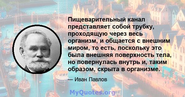 Пищеварительный канал представляет собой трубку, проходящую через весь организм, и общается с внешним миром, то есть, поскольку это была внешняя поверхность тела, но повернулась внутрь и, таким образом, скрыта в