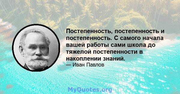 Постепенность, постепенность и постепенность. С самого начала вашей работы сами школа до тяжелой постепенности в накоплении знаний.