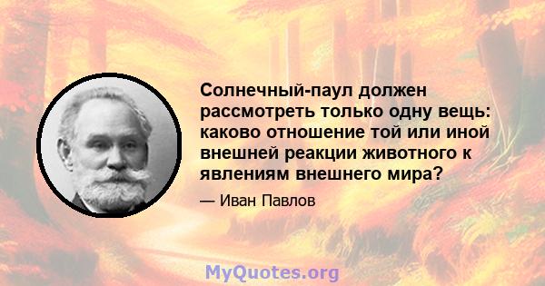 Солнечный-паул должен рассмотреть только одну вещь: каково отношение той или иной внешней реакции животного к явлениям внешнего мира?