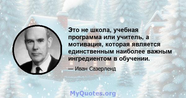 Это не школа, учебная программа или учитель, а мотивация, которая является единственным наиболее важным ингредиентом в обучении.