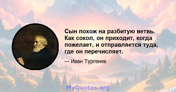 Сын похож на разбитую ветвь. Как сокол, он приходит, когда пожелает, и отправляется туда, где он перечисляет.