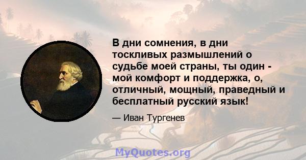 В дни сомнения, в дни тоскливых размышлений о судьбе моей страны, ты один - мой комфорт и поддержка, о, отличный, мощный, праведный и бесплатный русский язык!