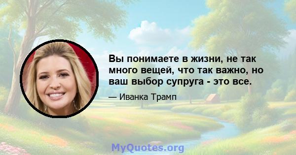 Вы понимаете в жизни, не так много вещей, что так важно, но ваш выбор супруга - это все.