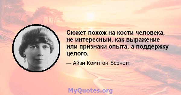 Сюжет похож на кости человека, не интересный, как выражение или признаки опыта, а поддержку целого.