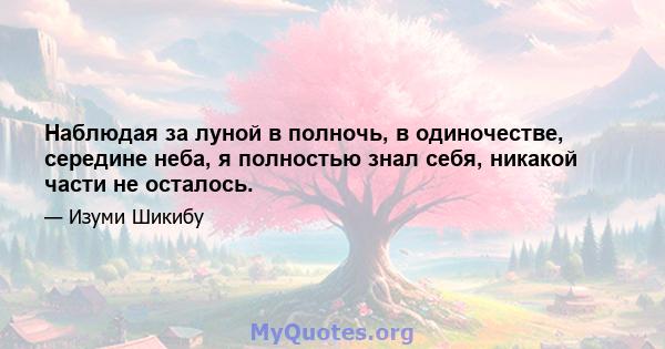 Наблюдая за луной в полночь, в одиночестве, середине неба, я полностью знал себя, никакой части не осталось.