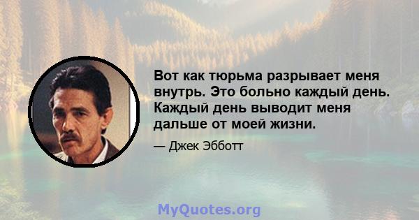 Вот как тюрьма разрывает меня внутрь. Это больно каждый день. Каждый день выводит меня дальше от моей жизни.