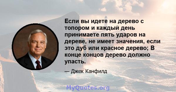 Если вы идете на дерево с топором и каждый день принимаете пять ударов на дереве, не имеет значения, если это дуб или красное дерево; В конце концов дерево должно упасть.