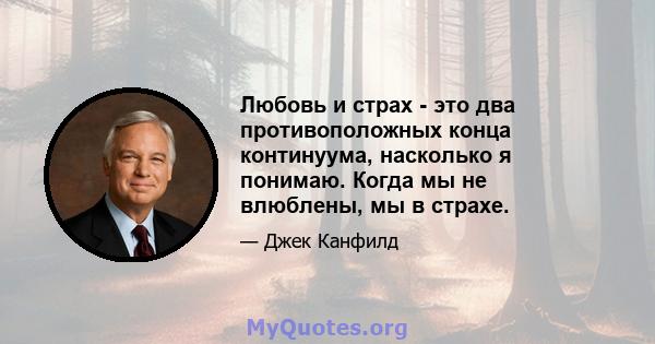 Любовь и страх - это два противоположных конца континуума, насколько я понимаю. Когда мы не влюблены, мы в страхе.