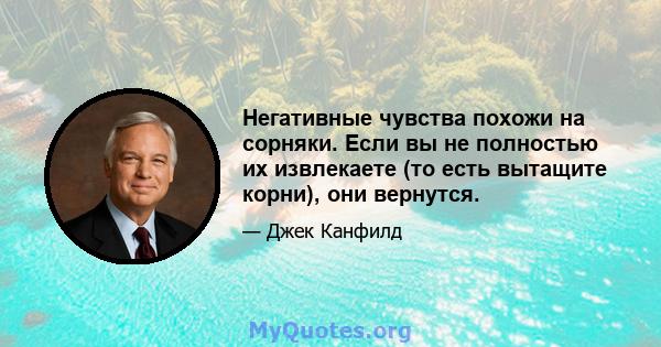 Негативные чувства похожи на сорняки. Если вы не полностью их извлекаете (то есть вытащите корни), они вернутся.