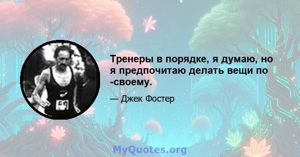 Тренеры в порядке, я думаю, но я предпочитаю делать вещи по -своему.