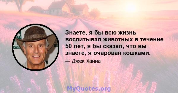 Знаете, я бы всю жизнь воспитывал животных в течение 50 лет, я бы сказал, что вы знаете, я очарован кошками.