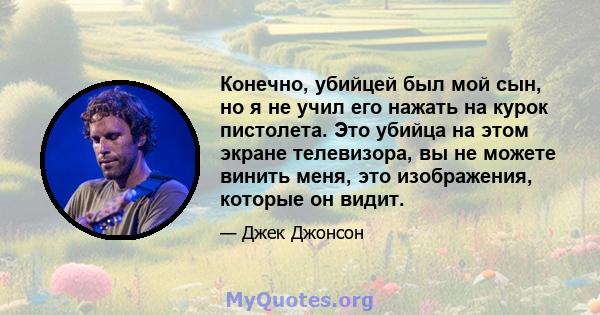 Конечно, убийцей был мой сын, но я не учил его нажать на курок пистолета. Это убийца на этом экране телевизора, вы не можете винить меня, это изображения, которые он видит.