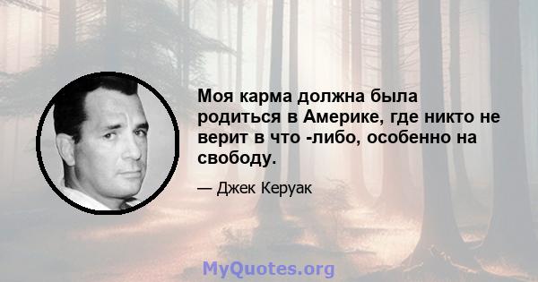 Моя карма должна была родиться в Америке, где никто не верит в что -либо, особенно на свободу.