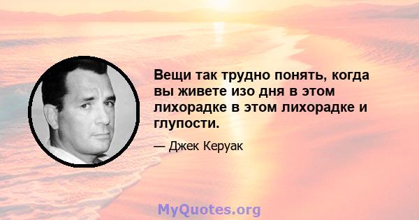 Вещи так трудно понять, когда вы живете изо дня в этом лихорадке в этом лихорадке и глупости.