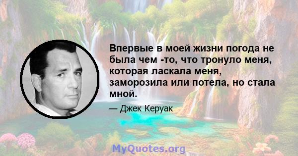 Впервые в моей жизни погода не была чем -то, что тронуло меня, которая ласкала меня, заморозила или потела, но стала мной.