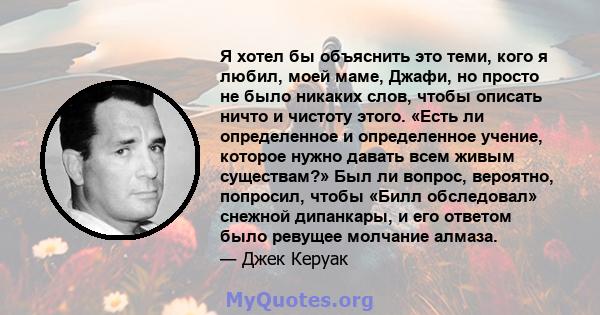 Я хотел бы объяснить это теми, кого я любил, моей маме, Джафи, но просто не было никаких слов, чтобы описать ничто и чистоту этого. «Есть ли определенное и определенное учение, которое нужно давать всем живым