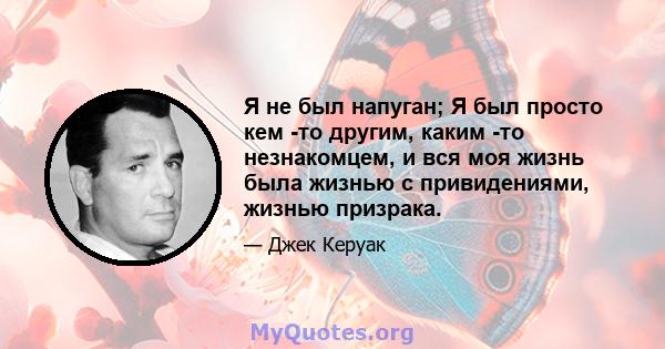 Я не был напуган; Я был просто кем -то другим, каким -то незнакомцем, и вся моя жизнь была жизнью с привидениями, жизнью призрака.