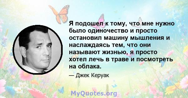 Я подошел к тому, что мне нужно было одиночество и просто остановил машину мышления и наслаждаясь тем, что они называют жизнью, я просто хотел лечь в траве и посмотреть на облака.