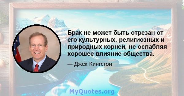 Брак не может быть отрезан от его культурных, религиозных и природных корней, не ослабляя хорошее влияние общества.