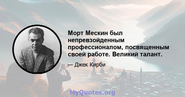 Морт Мескин был непревзойденным профессионалом, посвященным своей работе. Великий талант.