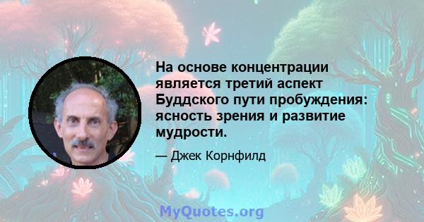 На основе концентрации является третий аспект Буддского пути пробуждения: ясность зрения и развитие мудрости.