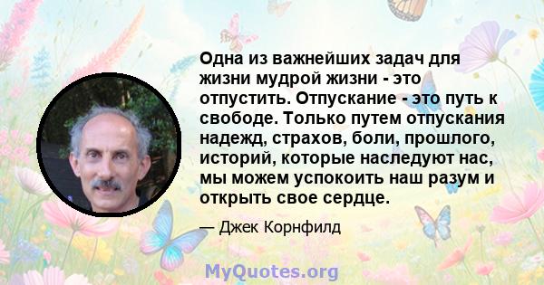 Одна из важнейших задач для жизни мудрой жизни - это отпустить. Отпускание - это путь к свободе. Только путем отпускания надежд, страхов, боли, прошлого, историй, которые наследуют нас, мы можем успокоить наш разум и