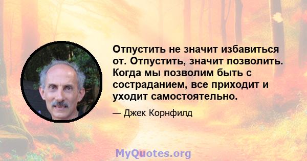 Отпустить не значит избавиться от. Отпустить, значит позволить. Когда мы позволим быть с состраданием, все приходит и уходит самостоятельно.