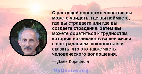 С растущей осведомленностью вы можете увидеть, где вы поймаете, где вы страдаете или где вы создаете страдания. Затем вы можете обратиться к трудностям, которые возникают в вашей жизни с состраданием, поклоняться и