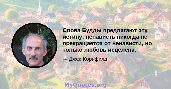 Слова Будды предлагают эту истину: ненависть никогда не прекращается от ненависти, но только любовь исцелена.