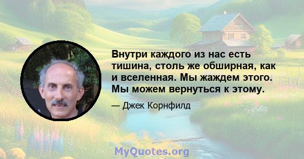 Внутри каждого из нас есть тишина, столь же обширная, как и вселенная. Мы жаждем этого. Мы можем вернуться к этому.