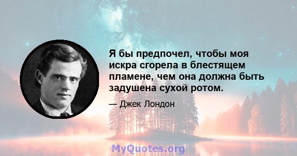 Я бы предпочел, чтобы моя искра сгорела в блестящем пламене, чем она должна быть задушена сухой ротом.