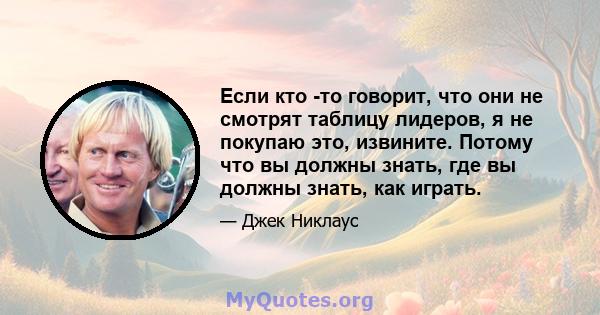 Если кто -то говорит, что они не смотрят таблицу лидеров, я не покупаю это, извините. Потому что вы должны знать, где вы должны знать, как играть.