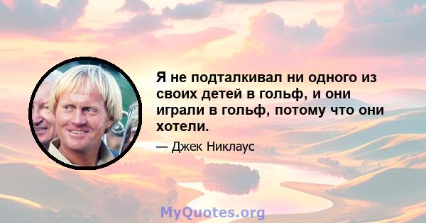 Я не подталкивал ни одного из своих детей в гольф, и они играли в гольф, потому что они хотели.