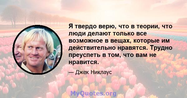 Я твердо верю, что в теории, что люди делают только все возможное в вещах, которые им действительно нравятся. Трудно преуспеть в том, что вам не нравится.