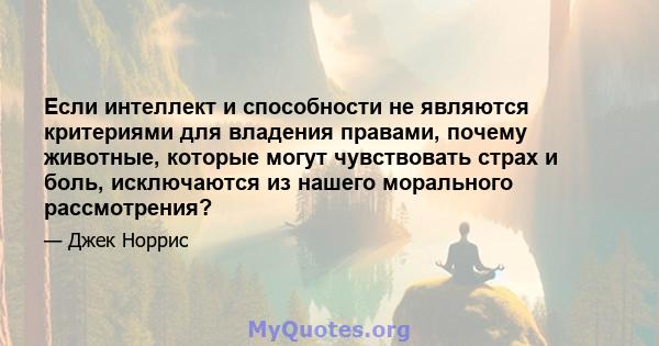 Если интеллект и способности не являются критериями для владения правами, почему животные, которые могут чувствовать страх и боль, исключаются из нашего морального рассмотрения?