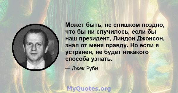 Может быть, не слишком поздно, что бы ни случилось, если бы наш президент, Линдон Джонсон, знал от меня правду. Но если я устранен, не будет никакого способа узнать.