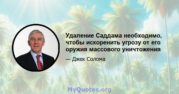 Удаление Саддама необходимо, чтобы искоренить угрозу от его оружия массового уничтожения